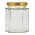Artist Hand 72 Pack 196ml/7oz Jam Jars with Lids Hexagonal Glass Jam Jars Honey Jars Pickles Chutneys Storage with Screw Gold Lids