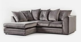 NIGHT HAVEN Plush Velvet Corner Sofa Set - 3-Seater, 2-Seater, Swivel Chair & Storage Ottoman (Charcoal, Left Hand Corner)