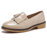 TRULAND Women's Penny Loafers Slip On Leather Wingtip Tassel Oxford Shoes (CN 42/7.5 UK,Taupe)