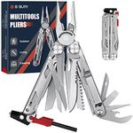 BIBURY Multitool Pliers BI2038B, 22-in-1 Stainless Steel Multi Tool with Flint, Window Breaker, Scissors, Back Clip, Folding Pocket Multifunctional Self-locking EDC Tool for Survival Camping Hiking