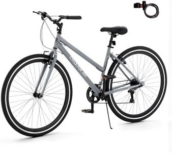 RegalRider 700C Hybrid Bike for Adults, 7-Speed City Commuter Bicycle Lightweight Low Step-Through Frame, Adjustable Seat & Handlebar, V Brakes, Urban Road Bike for Men & Women, Green & Grey