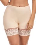 AugYew Lace Slip Anti Chafing Shorts for Under Dresses Women, Cooling Spandex Smoothing Biker Safety Underwear Boyshorts Panties,(Nude),M