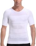 FONCBIEN Compression Shirt for Men, Tummy Control Body Shaper Men Compression Vest Slimming Elastic Compression Tops Waist Trainer Posture Corrector Undershirt (L White)