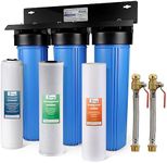 iSpring WGB32B-PB 3-Stage Whole House Water Filter System, Reduces Lead, Chlorine, Sediment Home Water Filtration w/ 3/4'' Push-Fit Braided Stainless Steel Hose Connectors