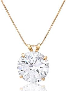 Amazon Collection 14k Gold Cubic Zirconia Solitaire Pendant Necklace for Women with 18 Inch Box Chain, 3.75 carat, Metal, Cubic Zirconia