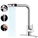 APPASO Waterfall Kitchen Faucet with Pull Down Sprayer, Brushed Nickel Sink Taps with Sprayer 3-Mode, SUS304 Stainless Steel 360° Swivel Kitchen Sink Faucet, Single Hole Sink Faucet