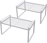 Shantton 2 Pack Kitchen Cabinet Shelf Counter Organizer Rack Pantry Storage Bathroom Bedroom Office Table Desk Space Saving Steel Frame Stackable Rust Resistant Non Slip White