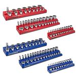 OEMTOOLS 22489 6 Pack Set Metric and SAE Magnetic Socket Organizers, Tool Box Socket Organizer for 1/4, 3/8, and 1/2 Inch Drive Sockets, Red and Blue