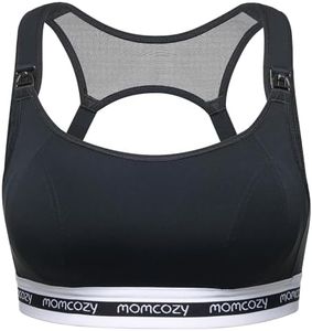 Momcozy Nursing Bras for Breastfeeding, Low-Impact Nursing Sports Bra Support Maternity Pregnancy Padded Wireless Bralette Black