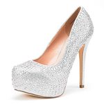 DREAM PAIRS Women's Shoes High Heel Needle Dress Party Wedding Platform Pump, Shine Silver, 36.5 EU