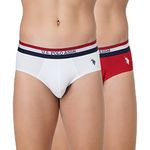 U.S. POLO ASSN. Cotton Men Striped Waistband Antibacterial Eb002 Briefs - Pack of 2 (Red/White M)