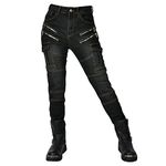 SHUOJIA Women Motorbike Jeans Made with Kevlar Fabric, Motorcycle Protective Trouser Breathable Denim Pant Linned Reinforced Removable Padded Armoured (Black,S)