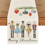 Artoid Mode Watercolor Nutcrackers Xmas Balls Merry Christmas Table Runner, Seasonal Winter Holiday Kitchen Dining Table Decoration for Indoor Outdoor Home Party Decor 13 x 72 Inch