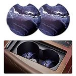 2 Pack Car Coasters for Drinks Absorbent - 2.75 Inch Cute Car Cup Holder Coasters for Women, Removable Cup Holder Coaster for Your Car, Car Interior Accessories for Women & Girls (Blue Marble)