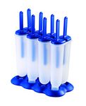 Tovolo Twin Popsicle Molds with Sticks Ice Pop Maker BPA Free Food Safe Dishwasher Safe Great for Homemade Juice Popsicles! Set of 4 Makes 8 Pops with Stand!, Blue