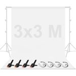 BENOISON White Backdrop - 3x3M Photography Backdrop Background for Photo Video Studio with Backdrop Clips & Clamps