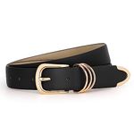 JASGOOD Women Leather Belt with Gold Buckle Ladies Faux Leather Belt for Jeans Pants(Black,Suit for Waist size 24"-27")