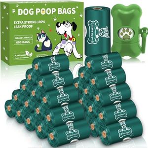 JEDWKFA 600 Unidad Bolsas para Excrementos de Perro, 24 Rollos, Extra Grueso,Fuerte y a Prueba de Fugas, con dispensador y Clip para Correa, Bolsas perfumadas para cacas de Perro,Verde Oscuro