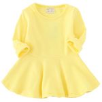 Csbks Toddler Baby Girls Long Sleeve Cotton Dress Solid Ruffle Peplum Tops 3T Yellow