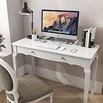 YAOHUOO Solid Wood Desk with Large Drawer-42 Inches Modern Computer Desk,Writing Desk,Study Desk,Vanity Table,Makeup Console Table for Home Office Space