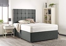 Bed Centre Grey linen Memory Foam Divan Bed Set With Mattress, Headboard, No Drawers (King (150cm X 200cm))