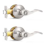 Probrico Wave Style Privacy Bed Bath Door Levers in Satin Nickel Finish, Interior Keyless Door Handles Locksets, 2 Pack