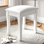 Organizedlife Square Vanity Stool Chair, High Elastic Cotton Makeup Bench, Modern Padded Piano Stool Seat for Makeup Room, Bathroom, Living Room, Ottoman, White (Curved Leg, White)