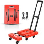 SPACEKEEPER Folding Hand Truck, 227KGS Heavy Duty Platform Truck Utility Cart with 6 Wheels & 2 Elastic Ropes for Luggage, Travel, Auto, Shopping, Moving and Office, Orange