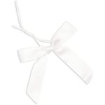 100-Pack Twist Tie Bows for Crafts, Pre-Tied Satin Ribbon for Gift Wrap Bags, Party Favors, Baked Goods, Cookies, Mini Bowties for Hair Decorations (2.5x3 in, White)