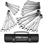 DISEN 22 PCS Ratcheting Wrenches Set, Combination Wrenches Set SAE & Metric Standard, 1/4" to 3/4" and 6-18mm Size, CR-V Steel, 12 Points 72-Teeth