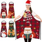 4 Pack Plus Size Funny Christmas Kitchen Aprons for Women Men Adjustable Cooking Chef Aprons Waterproof Bib Aprons Cute Xmas Party Aprons Gift for Bakers Wife Husband Family, Plaid