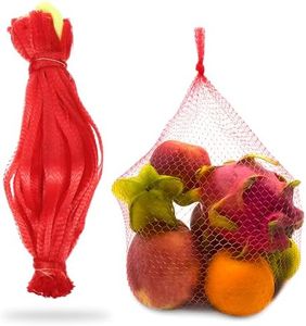 100 Pieces Reusable Nylon Mesh Net - Fruit and Vegetable Storage 24"L - Seafood Boil Bags Red Mesh Net Bag Small Netting for Produce Ideal for Onion Potato Garlic Storage Shellfish Crab Crawfish Sacks