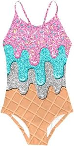 Idgreatim Girls Ice Cream Bathing Suits Cute One Piece Swimsuits Size 5 6T Quick-Dry Swimwear for Swimming Pool
