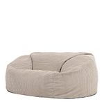 icon Soul Cord Loveseat Bean Bag Sofa, Natural Stone, Extra Large, 130cm x 116cm, Giant Two Seater Jumbo Cord Snuggle Seat, Living Room Bean Bags for Adults