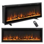 Tangkula 50 Inches Electric Fireplace in-Wall Recessed, Wall Mounted and Freestanding, 750W/1500W Linear Fireplace Heater with Remote Control, Adjustable Flame Color & Brightness