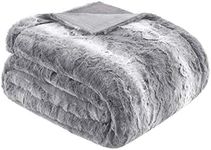 Madison Park Zuri Soft Plush Luxury Oversized Faux Fur Throw Animal Stripes Design, Faux Mink On The Reverse, Modern All Seasons Blanket for Bed, Sofa Couch, Office, Grey, 60x70