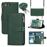 Cavor for iPhone 7 iphone8 iPhone SE 2022 iPhone SE 2020 Crossbody Wallet Case with Card Slots,Premium PU Leather Magnetic Closure Zipper Pocket Case Kickstand Feature Shockproof Flip Cover,Dark green