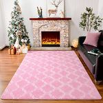 HOMORE Geometric Shag Rug for Bedroom, 4'x6' Rugs for Living Room, Soft Trellis Area Rug for Kids Nursery Dorm, Memory Foam Bedside Rug Indoor Floor Carpet, Pink/White