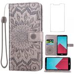 Asuwish Phone Case for LG G4 Wallet Cases with Tempered Glass Screen Protector and Sunflower Leather Slim Flip Cover Card Holder Stand Cell Accessories LGG4 LG4 4G Women Men Gray