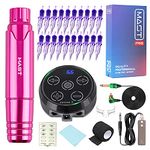 P10 Tattoo PMU RCA Rotary Machine Pen Permanent Makeup Kit with LED Display Power Supply Pro Cartridge Needles Supplies Set,Pink