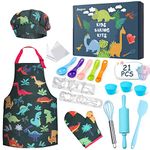 Anpro Complete Kids Cooking and Baking Set - 27 Pcs Includes Aprons for Girls, Chef Hat, Mitt & Utensil to Dress Up Chef Costume Career Role Play for 8-12 Years Boys