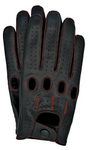 Riparo Genuine Leather Full-finger Driving Gloves, Black/Red Thread, Medium