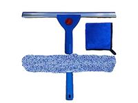 SWISSPACK Squeegee and Glass Window Wiper,14” Professional Window Cleaning Kit Squeegee for Window, Car, Bathroom & Shower 2-in-1 Combi Glass Scrubber Thick Micro Fibre Cloth 30x30