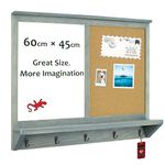 Umtiti 45 x 60 cm Wall Mounted Whiteboard and Cork Board Sign with Hooks, Whiteboard & Bulletin Board Combo,Solid Pine Wood Vintage Gray Frame(ZSB-4560GY)