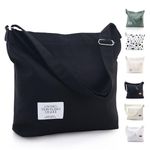 COOLOME Canvas Tote Bag for Woman Messenger Bag Crossbody Bag Travel Beach Bag Cute Shoulder Bag Handbag, Black, Medium