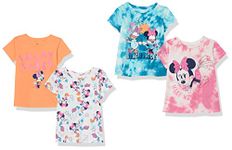 Amazon Essentials Disney | Marvel | Star Wars | Frozen | Princess Girls' Short-Sleeve T-Shirts, Pack of 4, Minnie/Beach, 6-7 Years