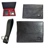 Empire Osprey, Genuine Black Deer Leather Men's Wallet Set, Slim Bi-fold, Cards & ID Holder, Leather Keychain Strap with Two Spring Rings | Premium Gift for All Occasions