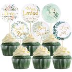 Gyufise 36Pcs Baby Shower Cupcake Toppers Baby Cupcake Toppers Gold Woodland Jungle Safari Theme Cupcakes Decor Gender Reveal Cake Topper Boy Girl Birthday Party Green Leaf Cake Decorations