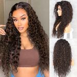 Saphirewigs Mix Brown Color Kinky Curly Black Women Daily Makeup Kanekalon Heat Resistant Hair Synthetic Lace Front Party Wigs With Baby Hair