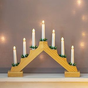 The Christmas Workshop 89470 LED Wooden Christmas Candle Bridge | Pine Wood Finish | Warm White LED Colour | Christmas Lights & Decorations | 40cm x 33cm x 5cm | Battery Powered